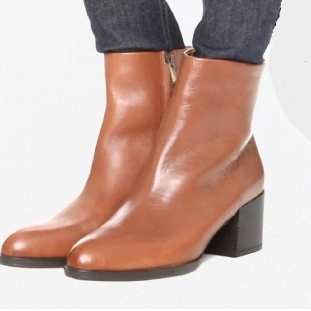 Sam Edelman Joey Women's Leather Upper Block Heel Boots 8 caramel boot